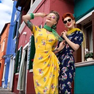 Seamstress of Bloomsbury Mabel Waterfall Dress Size UK 8 in Mimosa print